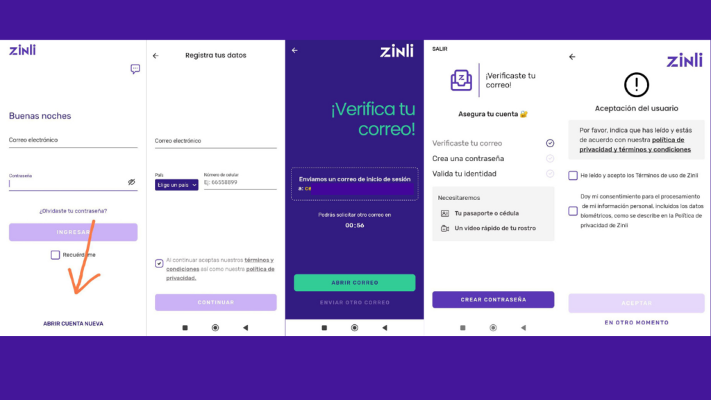 Paso a paso para crear una nueva cuenta en Zinli